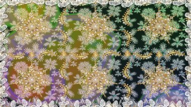 Kusursuz damaske klasik altın desen. Raster illüstrasyonu. Tekrarlayan elementlerle soyut arkaplan oluşturun. Gri ve nötr renklerdeki altın pürüzsüz desen altın elementlerle.