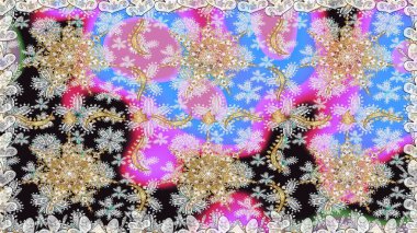 Gri ve nötr renklerde altın elementlerle geleneksel altın sarısı desen. Barok tarzında kusursuz bir doğulu süsü..