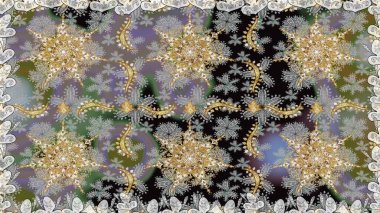 Gri renkli geleneksel Arapça dekor. Süslü dantel iz sürücü. Çiçekli süslemeli, pürüzsüz bir desen. Doğu tarzında klasik tasarım öğesi. Duvar kağıdı için altın süslü illüstrasyon.