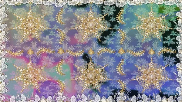 Kusursuz oryantal klasik altın desen. Tarafsız ve gri renkler üzerinde altın tekrarlayan elementler içeren Raster soyut arka planı.