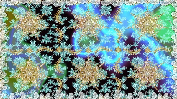 Mavi ve nötr renklerde altın elementli pürüzsüz desen. Şam tasarım için kusursuz desen.