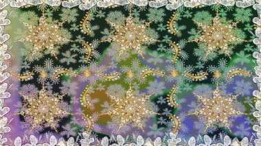 Tarafsız ve gri renklerdeki altın desenli altın elementler. Raster oryantal süs. Kusursuz altın desen.