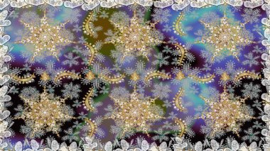 Gri ve nötr renklerde altın element. Barok tarzında altın çiçekli süs. Antika altın tekrarlanabilir duvar kağıdı. Damask pürüzsüz tekrarlama deseni.