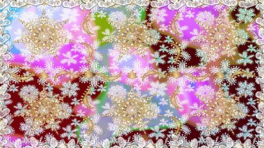 Davetiyeler, kartlar, web sayfası için Raster illüstrasyon. Çizgi sanatı tasarım şablonu için kusursuz sınır. Tarafsız ve bej renklerde altın element. Doğu tarzı element. Altın çizgili çiçek dekoru.