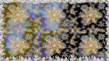 Barok tarzında kusursuz bir doğulu süsü. Geleneksel klasik altın desen. Gri ve nötr renklerde altın desenler ve altın elementler. Raster doğulu süsü.