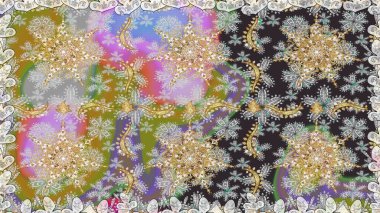 Raster altın desen. Raster illüstrasyonu. Kusursuz altın desenli bukleler. Doğu tarzı arabesk. Altın elementli gri ve nötr renkler.