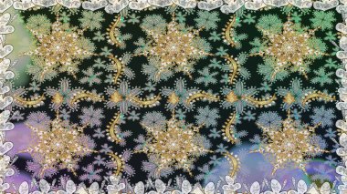 Raster illüstrasyonu. Tekrarlayan elementlerle soyut arkaplan oluşturun. Gri ve nötr renklerde altın desenli altın elementler. Kusursuz, klasik altın desen..