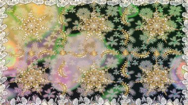 Doğu tarzı arabesk. Kusursuz altın desenli bukleler. Raster altın desen. Altın elementli gri ve nötr renkler. Raster illüstrasyonu.