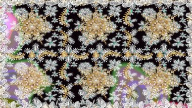 Gri ve siyah renklerde, altın elementlerle kusursuz klasik desen. Gri ve siyah renklerde altın sarısı desenler. Noel, kar tanesi, yeni yıl.