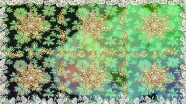 Kusursuz kıvırcık saçlar. Doğulu stil, altın elementlerle birlikte yeşil ve nötr renklerde altın desenli arabesk yapar. Raster altın desen.