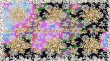 Kusursuz damaske klasik altın desen. Tekrarlayan elementlerle soyut arkaplan oluşturun. Raster illüstrasyonu. Gri ve nötr renklerdeki altın pürüzsüz desen altın elementlerle.