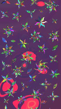 Çizim çiçek deseni duvar kâğıdı olarak kullanılabilir. Raster illüstrasyonu. Mor ve mor renkte çiçekler.