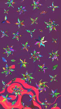 Mor ve pembe renkte çiçekler. Düz Çiçek Elementleri Tasarımı. Raster illüstrasyonundaki çiçek desenli çizim. Renkli Bahar Teması çizim şablonu.