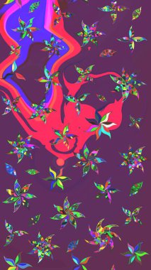 Mor ve pembe renkte çiçekler. Kumaş desenli papatya çiçekleri ayrıntıları.