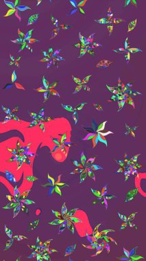 Raster illüstrasyonu. Robot resim. Mor ve pembe renkte çiçekler. Şirin çiçek elementleri..