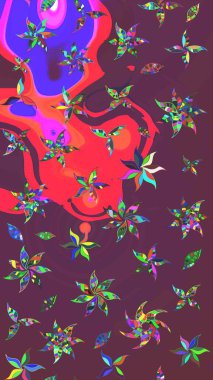 Raster güzel bir çiçek deseni çizmiş. Bahar mevsimi. Tatil havası. Nazik romantik baskı. Kahverengi ve mor renkte çiçekler.