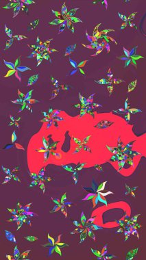 Çiçekli karalama şeklinde Raster çiçek deseni. Yumuşak, bahar çiçekleri kahverengi ve pembe renklerde. Raster illüstrasyonu.