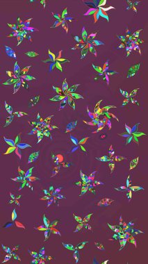 Kahverengi ve mor renkli etnik çiçekli zarif eskiz deseni. Raster Çiçek İllüstrasyon Şirin Tekstil.