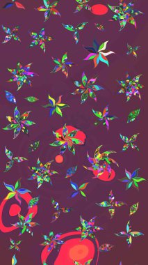 Gömlek baskısı için çiçek boyası. Çiçek desenli eskiz. Kahverengi ve mor renkte çiçekler.