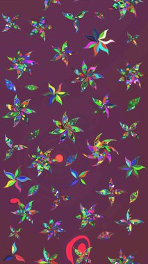 Çiçek desenli çizim. Raster illüstrasyonu. Kahverengi ve mor renkli Asya tekstili.