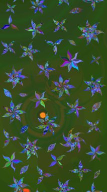 Yeşil ve mavi renkte zarif çiçekli suluboya. Renkli Bahar Teması eskiz kalıbı. Düz Çiçek Elementleri Tasarımı. Raster illüstrasyonu.