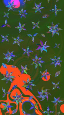 Sevimli çiçek raster deseni. Yeşil ve turuncu renkli çiçekler. Sketch Colour Spring Theme eskiz kalıbı. Düz Çiçek Elementleri Tasarımı.