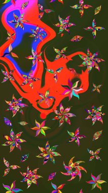 Çiçek desenli eskiz. Renkli Bahar Teması eskiz kalıbı. Gri ve yeşil renkli çiçekler. Düz Çiçek Elementleri Tasarım Raster illüstrasyonu.