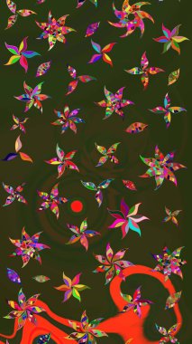 Hediye ambalaj kağıdı, tebrik kartları, posterler ve pankart tasarımı. Raster düz çiçek çizim deseni. Yeşil ve gri renkte çiçekler.