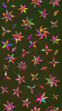 Raster Modaya uygun kumaş deseni. Yeşil ve gri renkli şirin çiçek desenleri. Düz Çiçek Elementleri Tasarımı. Renkli Bahar Teması çizim şablonu.