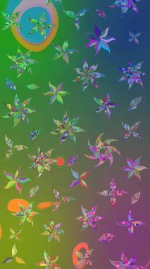 Çiçek duvar kâğıdı. Çiçek arkaplan. Raster illüstrasyonu. Yeşil ve mavi renkli şirin tekstil tarzında. Renkli çizim deseni.