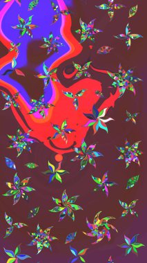 Raster illüstrasyonundaki çiçek desenli çizim. Renkli Bahar Teması eskiz kalıbı. Güzel kumaş deseni. Düz Çiçek Elementleri Tasarımı.