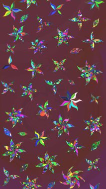 Çiçekli çizim şekli. Renkli Bahar Teması eskiz kalıbı. Kahverengi ve yeşil renkli çiçekler. Düz Çiçek Elementleri Tasarımı.