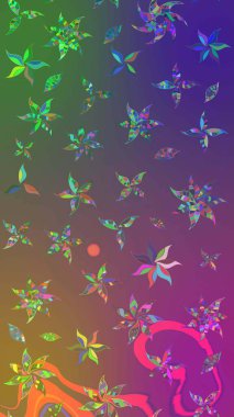 Mor ve yeşil renkli çiçekler. Raster illüstrasyonunda çiçek deseni çizimi.