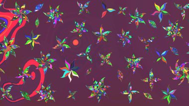 Sevimli çiçek raster deseni. Kahverengi ve mor renkli çiçekler. Renkli Bahar Teması eskiz kalıbı. Düz Çiçek Elementleri Tasarımı.