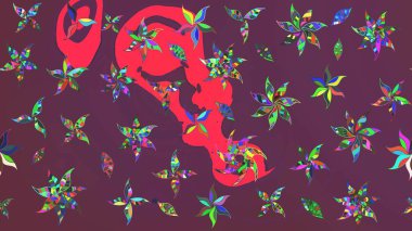 Raster illüstrasyonundaki çiçek desenli çizim. Kahverengi ve pembe renkli çiçekler. Renkli Bahar Teması eskiz kalıbı. Düz Çiçek Elementleri Tasarımı.