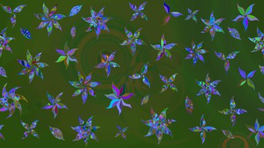 Çiçekli çiçek deseni, suluboya. Yeşil ve mavi renkte çiçekler. Renkli Bahar Teması eskiz kalıbı. Düz Çiçek Elementleri Tasarımı. Raster illüstrasyonu.