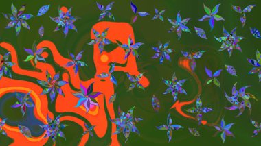 Çiçekli eskiz deseni. Suluboya çizimi. El çizimi. Yeşil ve turuncu renkte çiçekler.