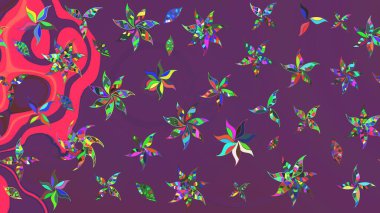 Mor ve pembe renkte çiçekler. Raster illüstrasyonunda çiçek deseni çizimi.