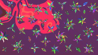 Mor ve pembe renkte çiçekler. Raster illüstrasyonunda çiçek deseni çizimi.