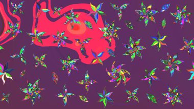 Güzel kumaş deseni. El çizimi. Raster illüstrasyonu. Çiçekler, dallar, otlar ve çiçekler.