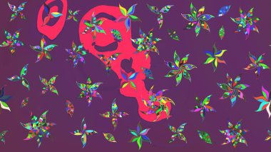 Raster illüstrasyonundaki çiçek desenli çizim. Suluboya tarzında mor ve pembe renkte çiçekler.