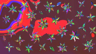 Raster illüstrasyonu. Çiçek süslemeli çizim deseni. Kahverengi ve kırmızı renkte çiçekler.