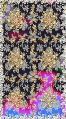 Çiçek süsü kumaş deseni, cam, çiçek desenli metal gri, kahverengi ve altın elementli. Klasik raster altın pürüzsüz desen.