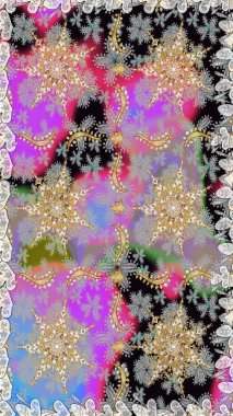 Gri ve nötr renklerin kraliyet retro 'su. Altın şablon. Kart, duvar kağıdı, ambalaj ve tekstil için klasik tasarım. Altın elementler Klasik çiçek dokusu. Raster illüstrasyonu.