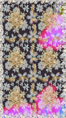 Doğu tarzı element. Gri ve nötr renklerde altın element. Çizgi sanatı tasarım şablonu için kusursuz sınır. Altın desenli çiçek dekoru. Davetiyeler, kartlar, web sayfası için Raster illüstrasyonu.