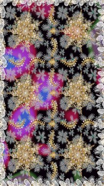 Gri ve siyah renklerde altın elementlerle kusursuz desen. Kusursuz altın desen. Raster doğulu süsü.