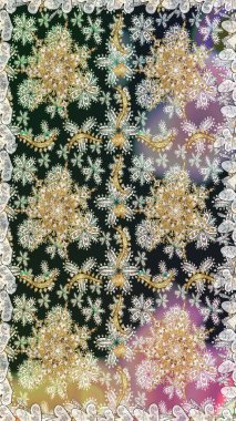 Raster altın çiçek süsü brokar kumaş ve cam desenli. Altın elementli gri ve nötr renkler. Kusursuz altın desen. Çiçek desenli altın metal..