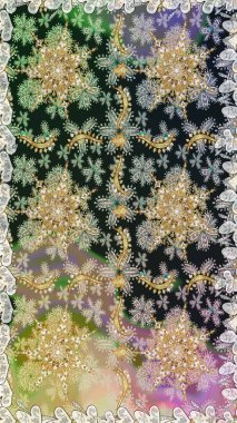 Dekoratif simetri arabesk. Doğum günü kartı, davetiye ya da afiş için iyidir. Gri ve nötr renklerde altın. Raster illüstrasyonu. Kusursuz ortaçağ çiçek desenleri..