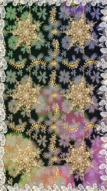 Lüks, kraliyet ve Viktorya dönemi konsepti. Süslü dekorasyon. Raster klasik barok çiçeksiz altın desenli. Gri ve nötr renklerdeki altın desenler altın elementlerle.