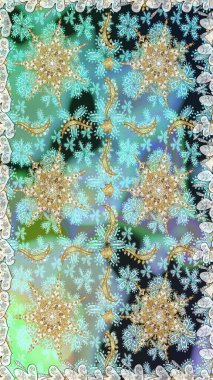 Tarafsız ve altın elementli mavi renklerde altın desen. Barok tarzında duvar kağıdı tasarımı için kusursuz damaske deseni arkaplanı. Süslü raster dekorasyonu.